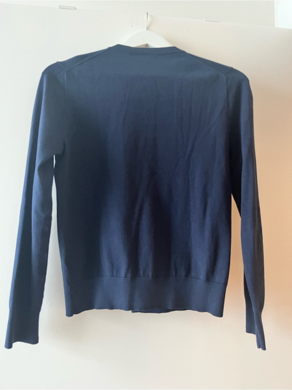 J.Crew | Cardigan with Floral Ruffle Trim | Navy | Size M - Picture 2 of 5